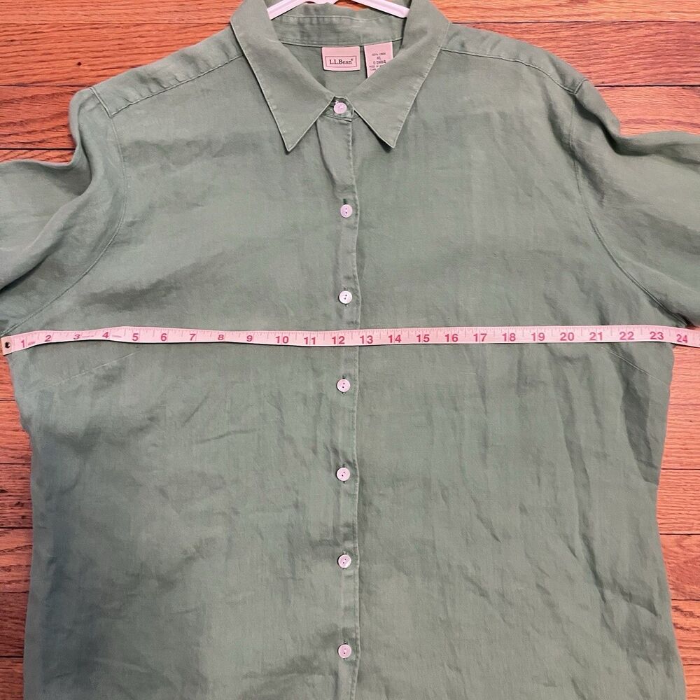 L L Bean Women’s Green Linen Button Down Casual 3/4 Sleeve Shirt Size XL - Picture 4 of 4